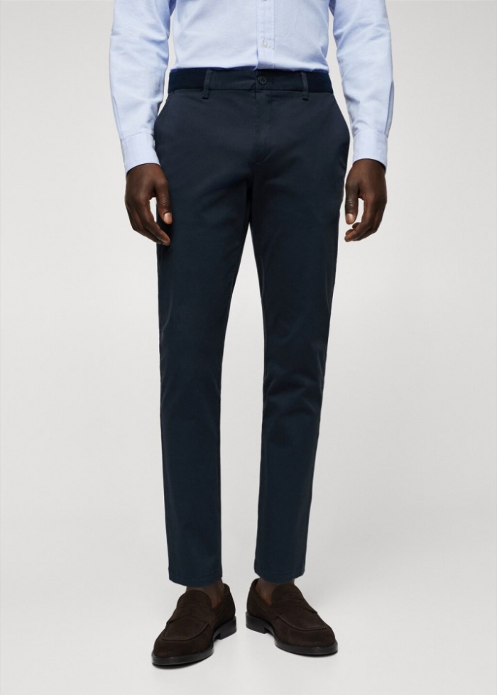 Mango Pantalón algodón tapered crop - Azul marino oscuro