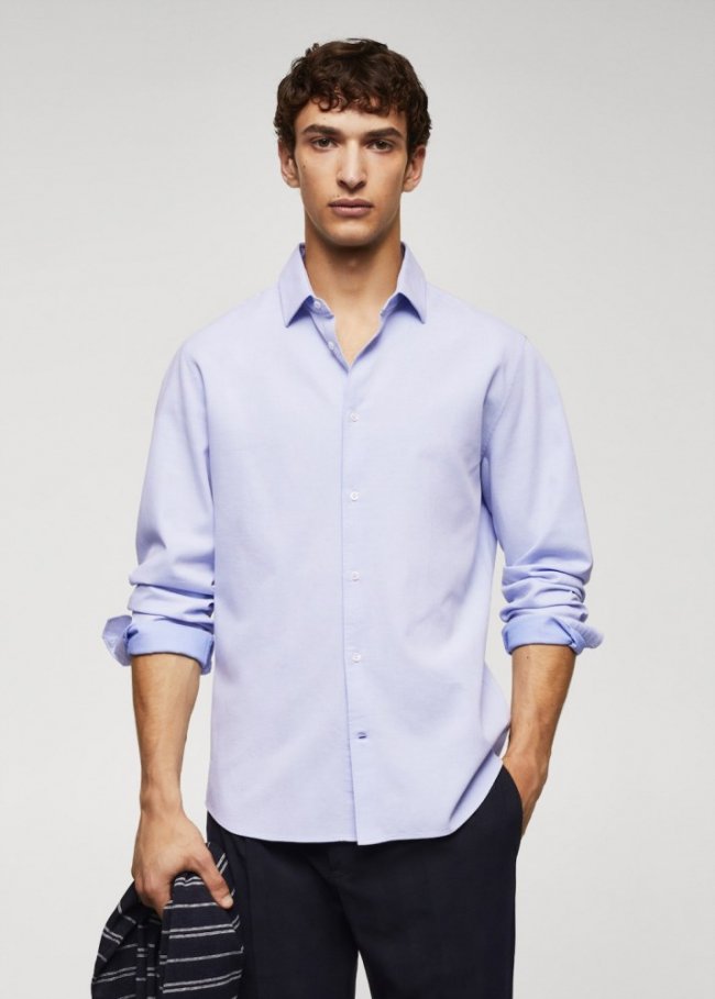 Mango Camisa slim fit algodón estructura - Azul celeste