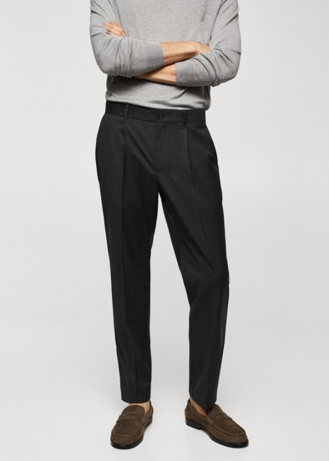 Mango Pantalón pinzas lana virgen - Gris