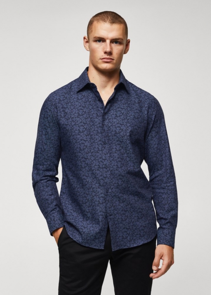 Mango Camisa 100% algodón estampada - Azul marino