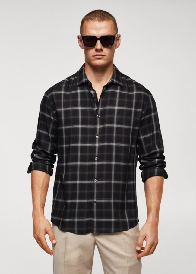 Mango Camisa regular fit cuadro ventana - Negro