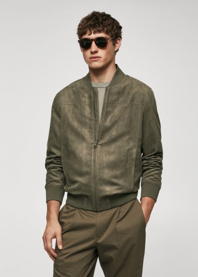 Mango Cazadora bomber efecto ante - Khaki