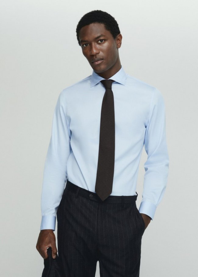 Mango Camisa slim fit 100% algodón - Azul celeste