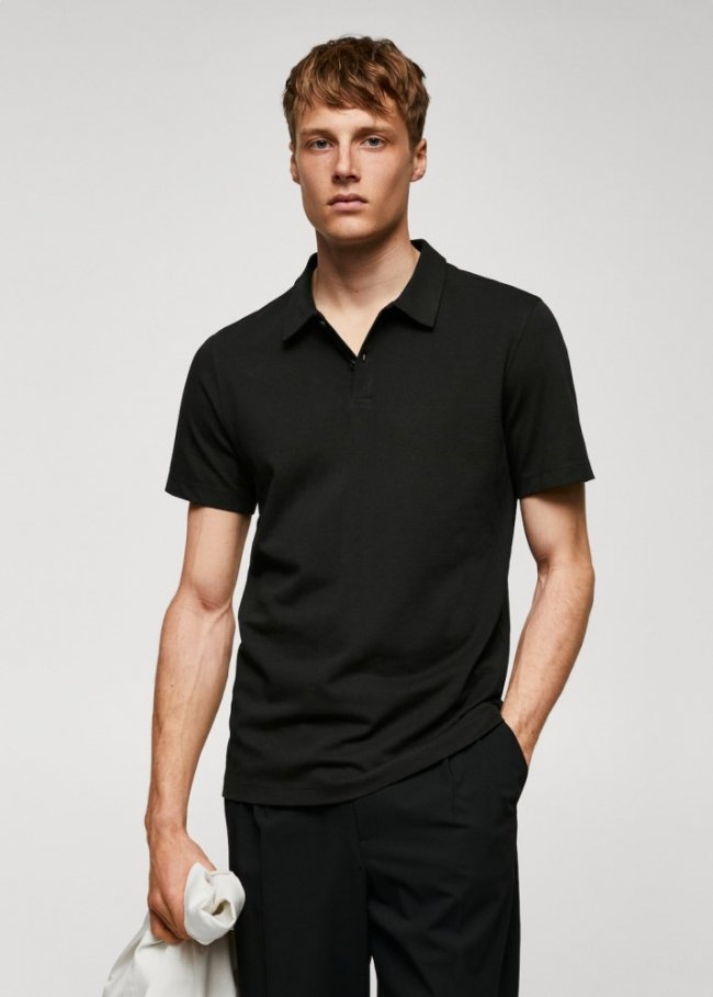 Mango Polo slim fit algodón piqué textura - Verde oscuro