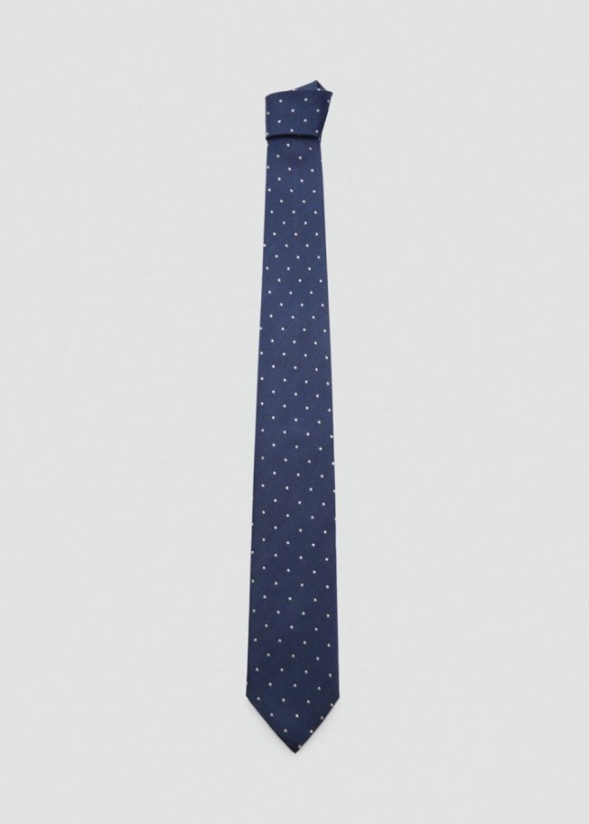 Mango Corbata 100% seda de mora lunares - Azul marino oscuro