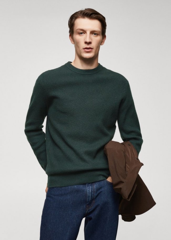 Mango Jersey punto canalé - Verde oscuro