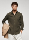 Mango Camisa slim fit algodón estructura - Khaki