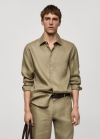 Mango Camisa regular fit 100% lino - Khaki