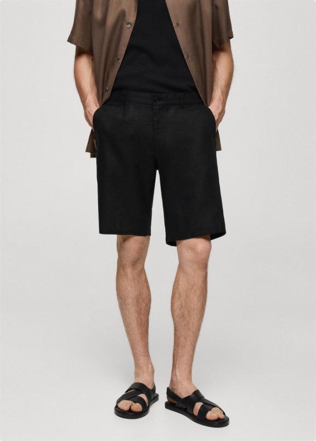 Mango Bermudas slim fit 100% lino - Negro