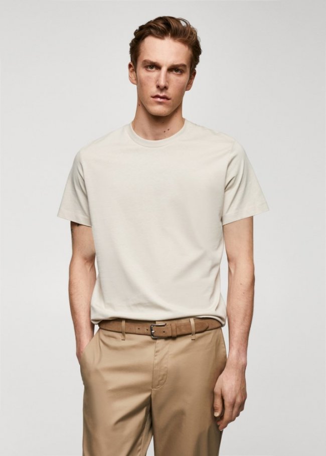 Mango Camiseta básica algodón comfort stretch - Blanco marfil