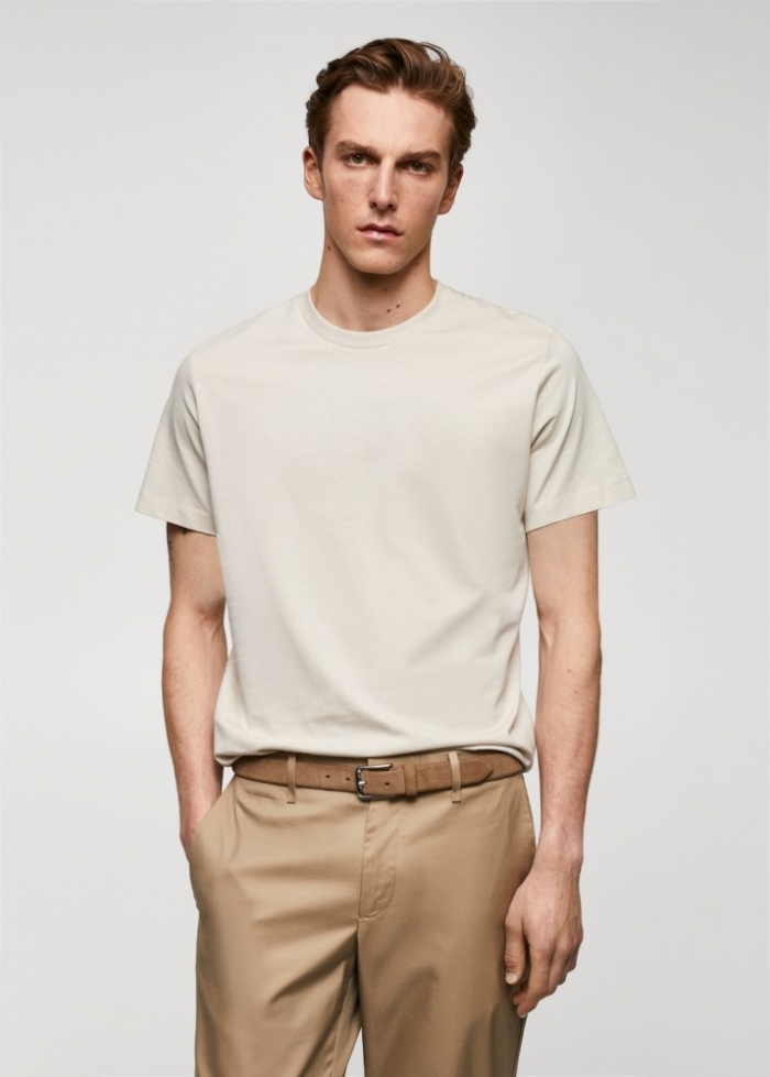 Mango Camiseta básica algodón comfort stretch - Blanco marfil