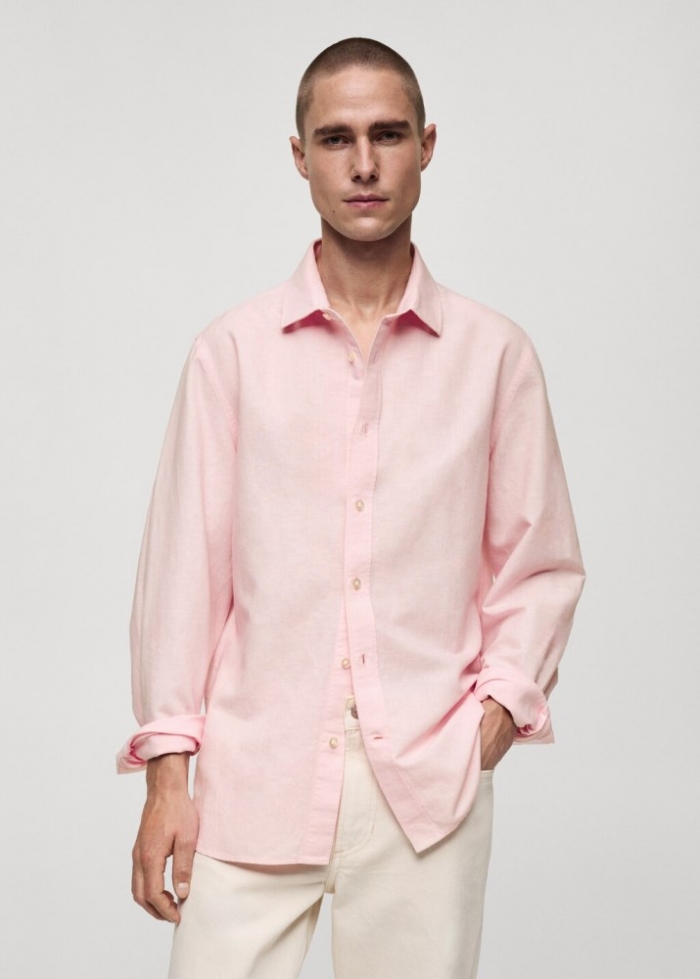 Mango Camisa classic fit lino - Rosa