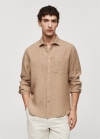 Mango Camisa classic fit 100% lino - Beige