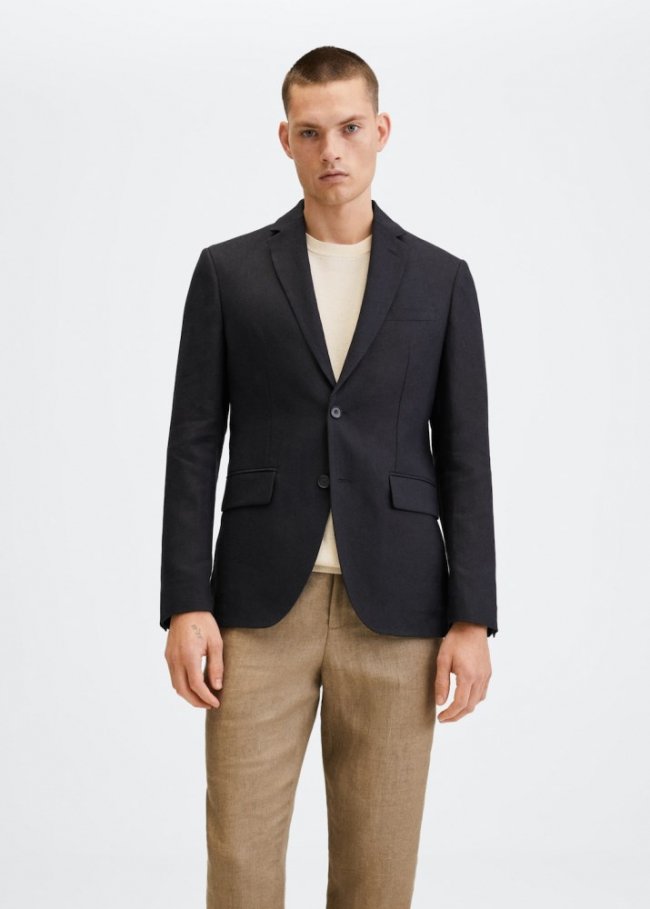 Mango Americana slim fit 100% lino - Azul marino oscuro