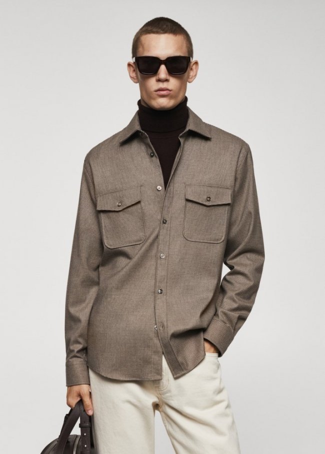 Mango Sobrecamisa algodón bolsillos - Beige
