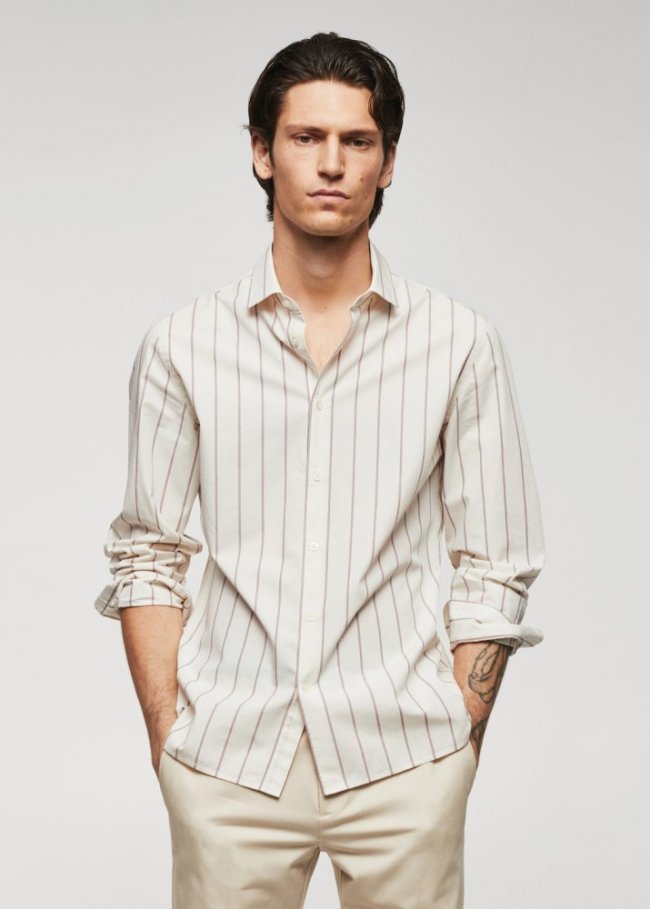 Mango Camisa 100% algodón rayas - Rosa pastel
