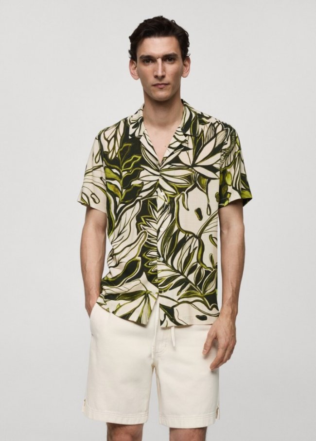 Mango Camisa fluida estampado hawaiano - Verde