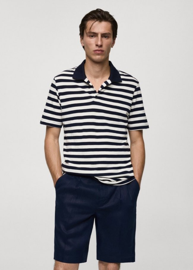 Mango Polo regular fit algodón piqué rayas - Azul marino oscuro