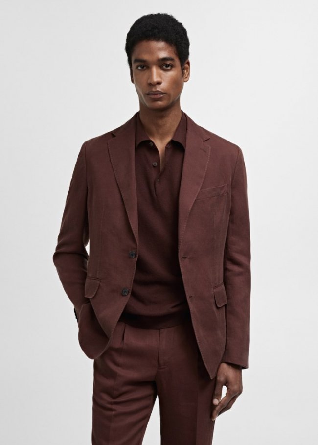 Mango Americana traje slim fit lino - Burdeos