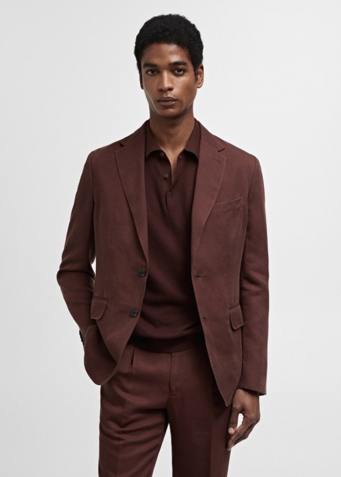 Mango Americana traje slim fit lino - Burdeos