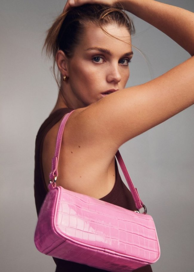 Mango Bolso efecto cocodrilo - Fucsia