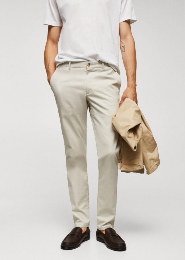 Mango Pantalón chino slim fit sarga - Arena