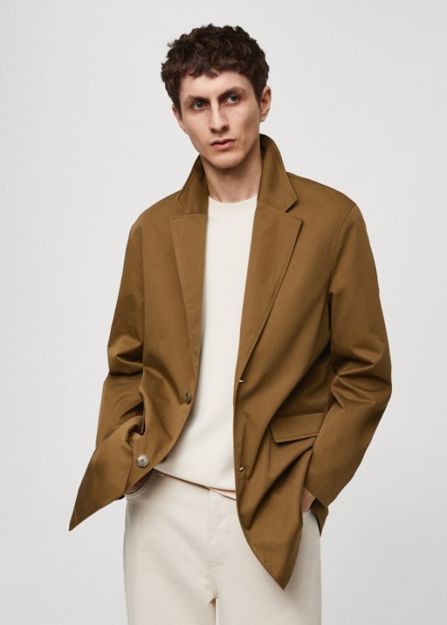 Mango Americana algodón relaxed fit - Marrón