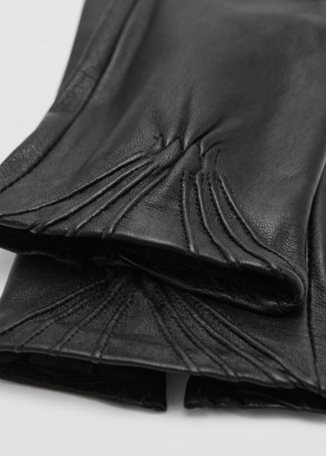 Mango Guantes piel detalle fruncido - Negro