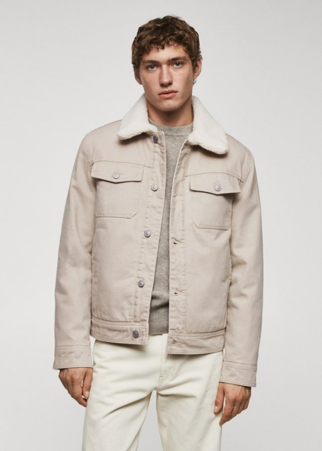 Mango Chaqueta denim borreguito - Beige