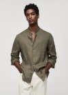 Mango Camisa 100% lino cuello mao - Khaki