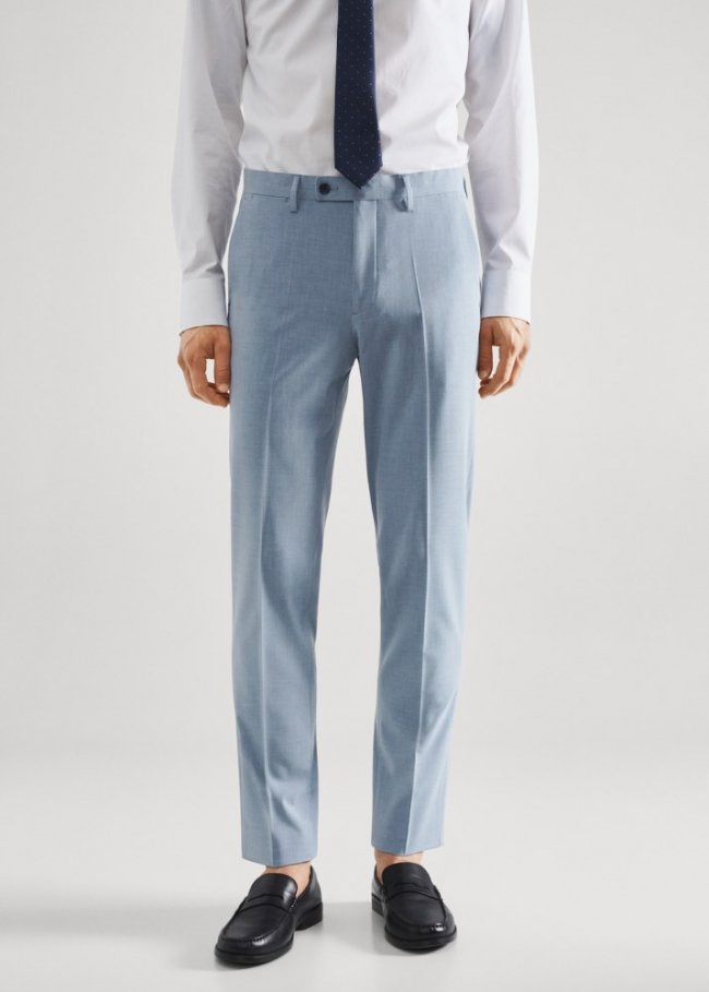 Mango Pantalón traje slim fit tejido comfort stretch - Azul celeste