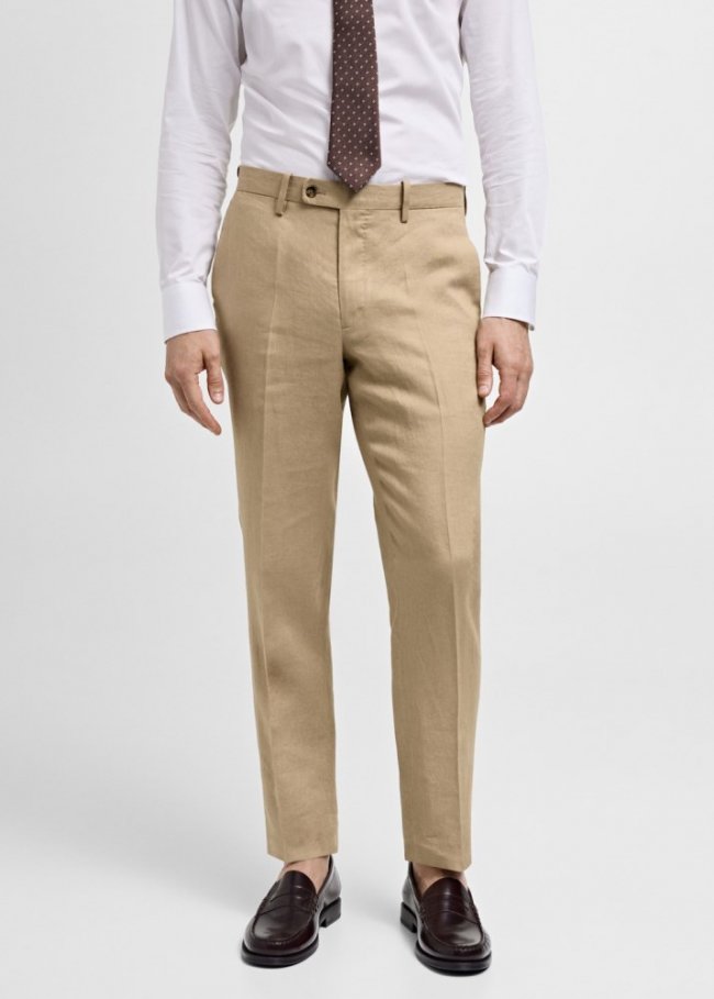 Mango Pantalón traje slim fit 100% lino - Marrón medio