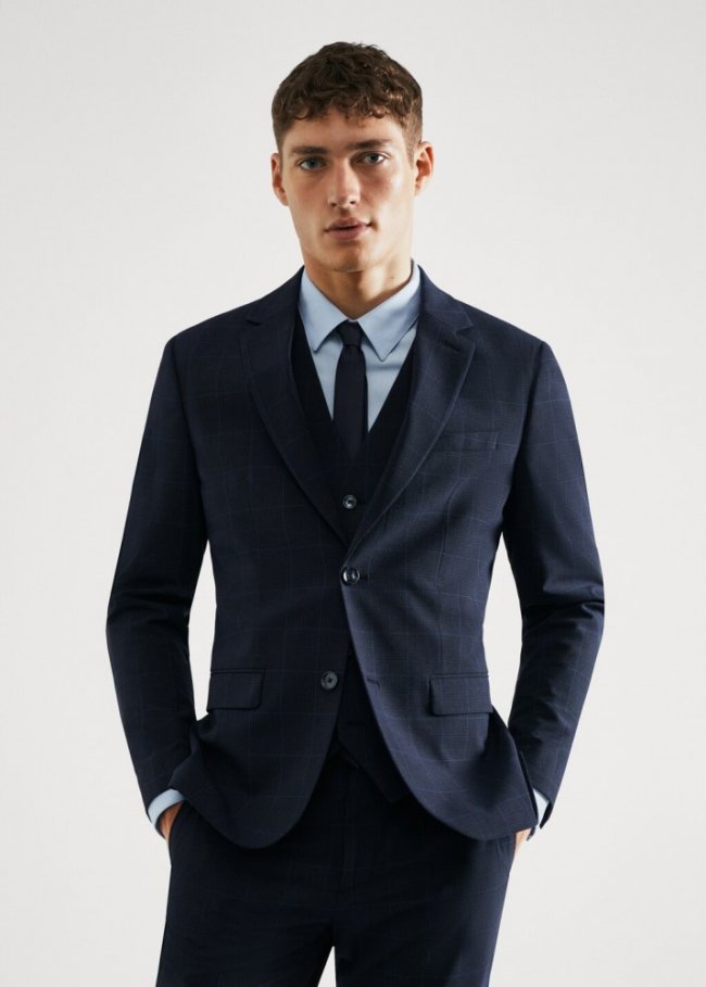 Mango Americana traje cuadro super slim fit - Azul marino oscuro