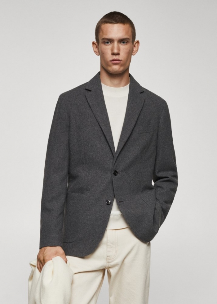 Mango Americana slim fit lana jaspeada - Gris
