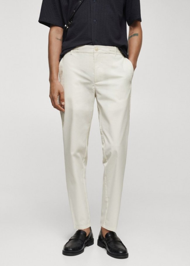 Mango Pantalón algodón seersucker cordón - Blanco roto