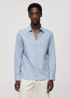 Mango Camisa slim fit algodón estructura - Azul celeste