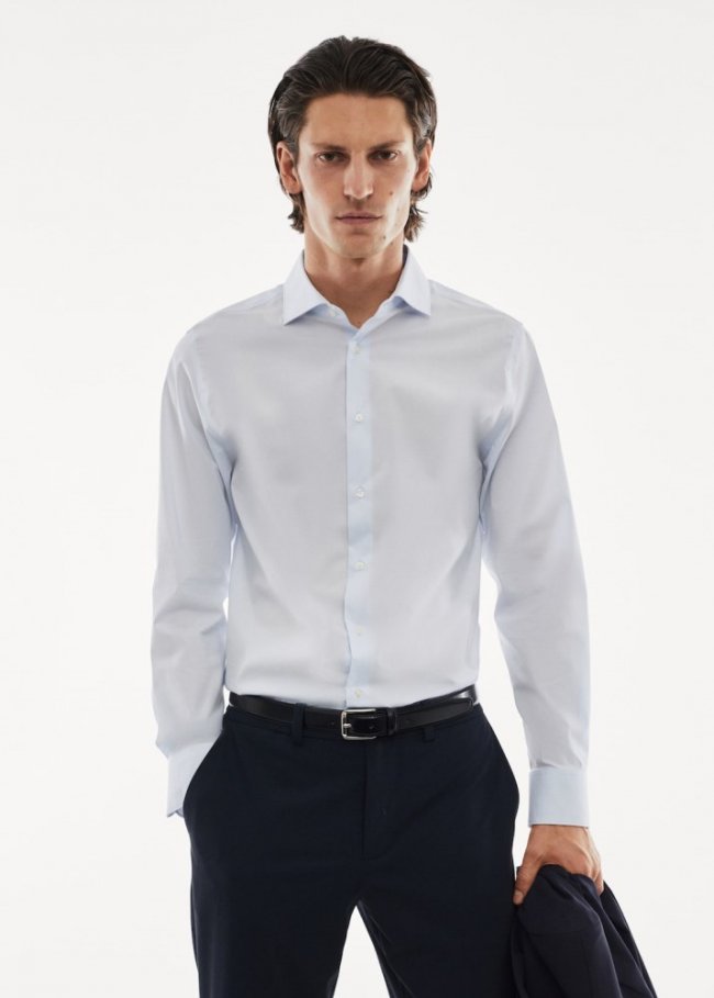 Mango Camisa traje microestructura stretch - Azul celeste
