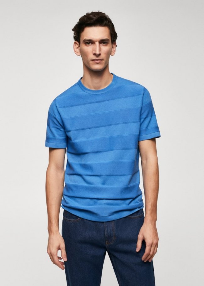 Mango Camiseta punto algodón estructura rayas - Azul eléctrico