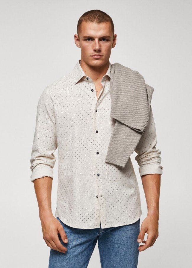 Mango Camisa 100% algodón estampada - Beige