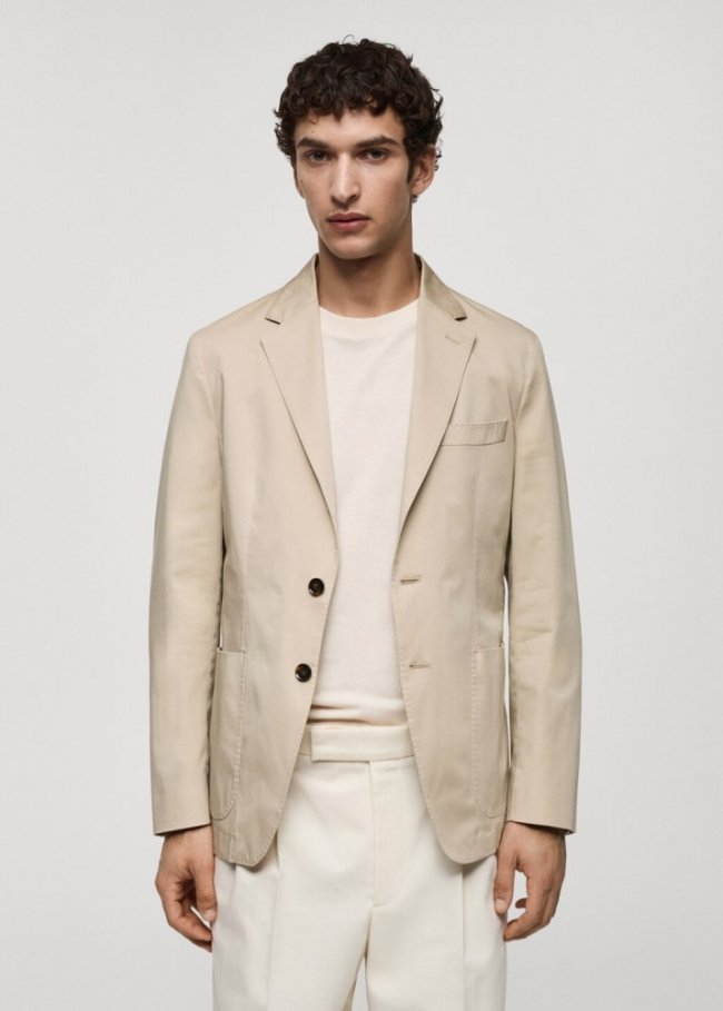 Mango Americana slim fit algodón - Beige