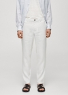 Mango Pantalón 100% lino slim fit - Blanco