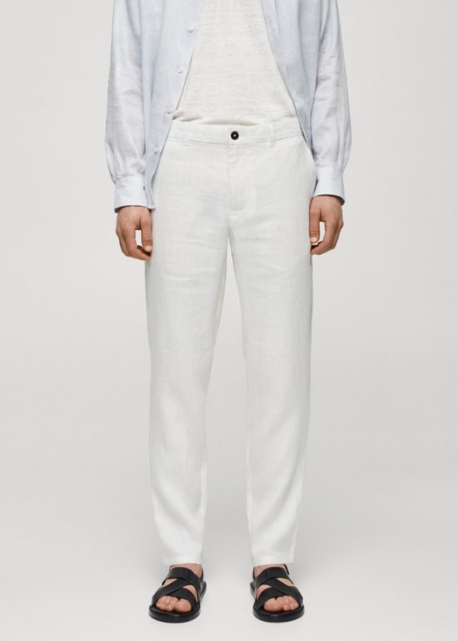 Mango Pantalón 100% lino slim fit - Blanco