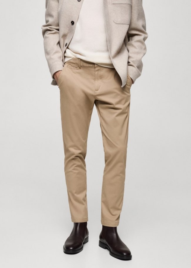 Mango Pantalón algodón tapered crop - Beige