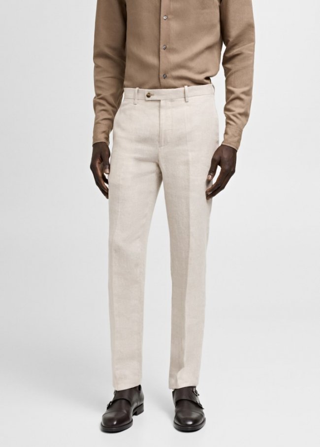 Mango Pantalón traje slim fit 100% lino - Beige