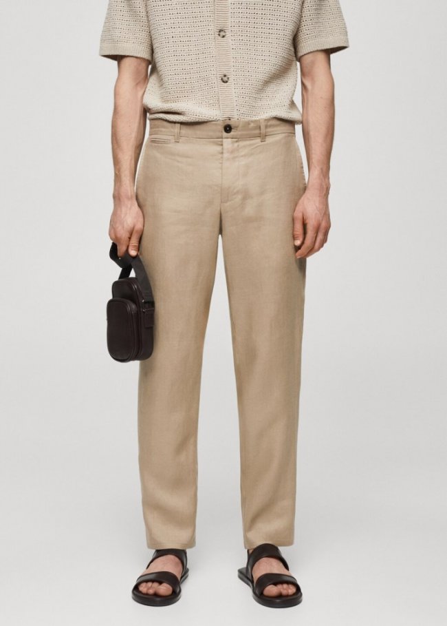 Mango Pantalón 100% lino slim fit - Beige