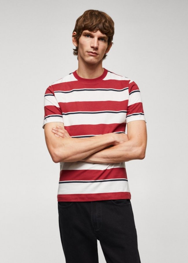 Mango Camiseta 100% algodón rayas - Rojo