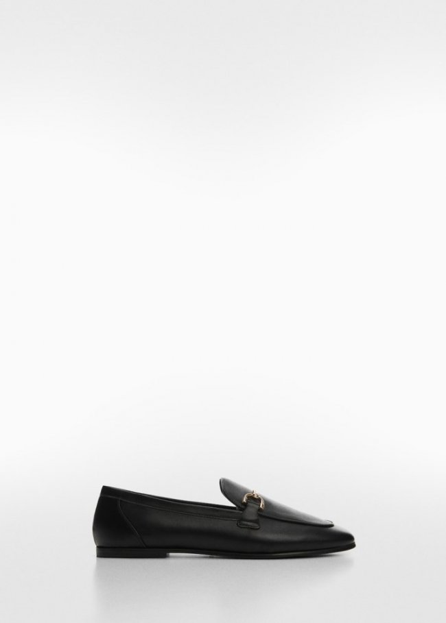 Mango Mocasín piel detalle metálico - Negro