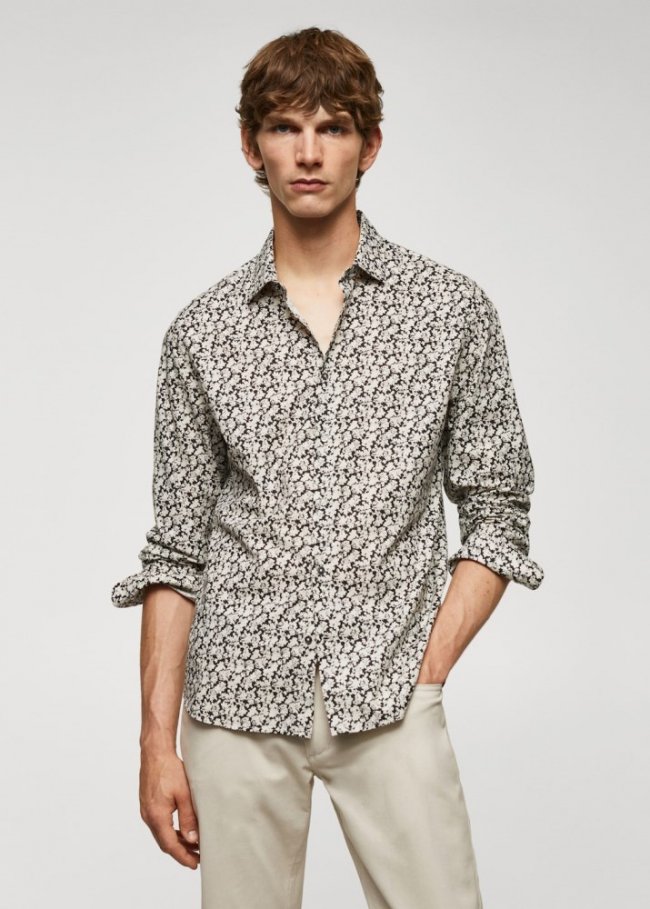 Mango Camisa 100% algodón estampado flores - Negro