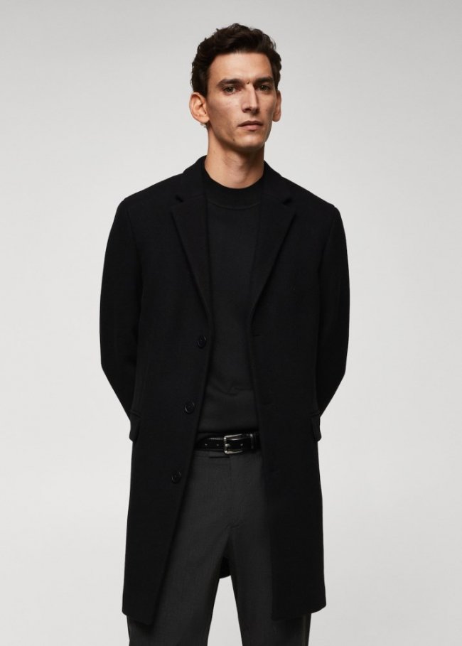 Mango Abrigo largo lana reciclada - Negro