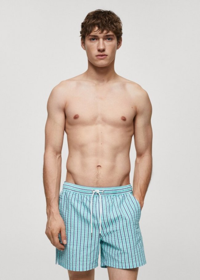 Mango Bañador estampado rayas cordón - Azul celeste